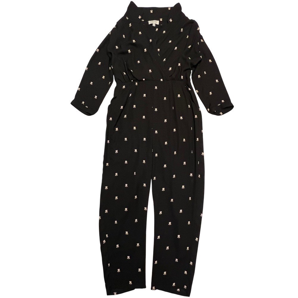 Harlyn Anthropologie Black Top Hat Print Whimsical Playful Jumpsuit‎ Size SP